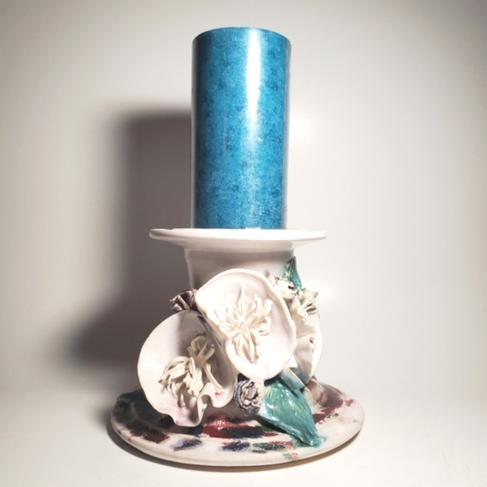 One of a Kind Handcrafted Artisnal Ceramic Candle Holder Ceramic Art Piece EUC